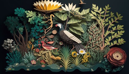 Papercut Illustration of nature - AI generative