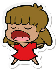 sticker of a cartoon woman talking loudly