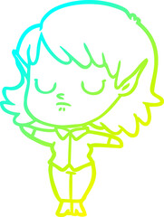cold gradient line drawing cartoon elf girl