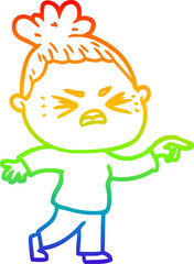 rainbow gradient line drawing cartoon angry woman
