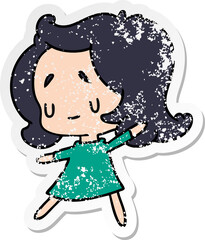 distressed sticker cartoon of a cute kawaii girl