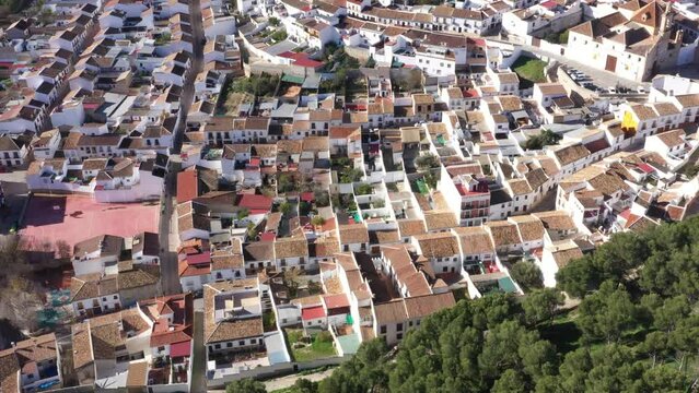 Aerial drone footage of Antequera: a spanish medieval and moorish town in Andalusia