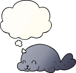 cute cartoon seal and thought bubble in smooth gradient style