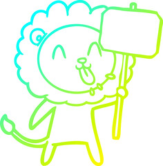 cold gradient line drawing happy cartoon lion