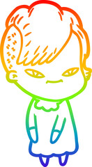 rainbow gradient line drawing cute cartoon girl with hipster haircut