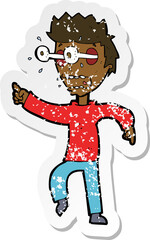 retro distressed sticker of a cartoon man with popping out eyes