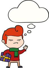 cartoon cool guy with fashion hair cut and thought bubble