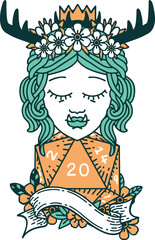 orc druid character with natural twenty dice roll illustration