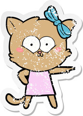 distressed sticker of a cartoon cat