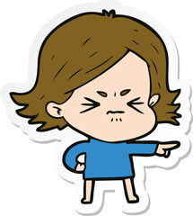sticker of a cartoon angry girl