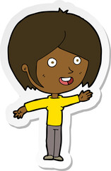 sticker of a cartoon happy girl waving