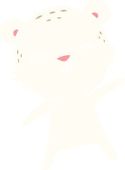 happy flat color style cartoon polar bear pointing