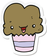 sticker of a cartoon cupcake with face