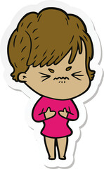 sticker of a cartoon frustrated woman