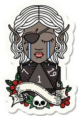 sad elf rogue character face with natural one d20 roll sticker