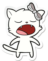 sticker of a cartoon meowing cat