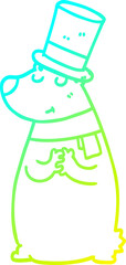 cold gradient line drawing cartoon bear in top hat