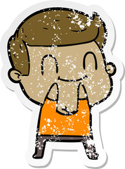 distressed sticker of a cartoon friendly man