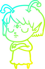 cold gradient line drawing cartoon alien girl