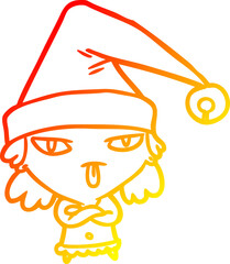 warm gradient line drawing girl wearing christmas hat