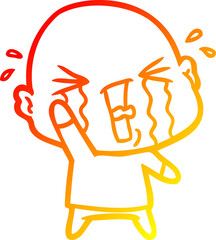 warm gradient line drawing cartoon crying bald man