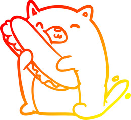 warm gradient line drawing cat loving the amazing sandwich he's just made for lunch