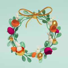 Festive Easter wreath - modern colored 3d illustration