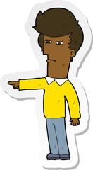 sticker of a cartoon man blaming
