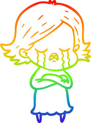 rainbow gradient line drawing cartoon girl crying