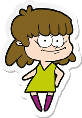 sticker of a cartoon smiling woman
