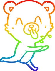 rainbow gradient line drawing rude cartoon polar bear sticking out tongue
