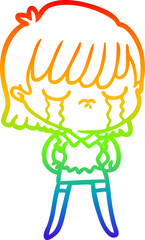 rainbow gradient line drawing cartoon woman crying