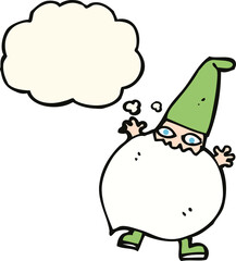cartoon tiny santa with thought bubble