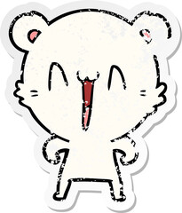 distressed sticker of a happy polar bear cartoon