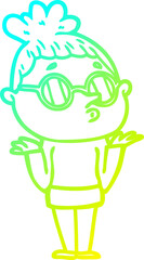 cold gradient line drawing cartoon woman wearing glasses