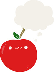 cartoon cute apple and thought bubble in retro style