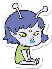 sticker of a pretty cartoon alien girl