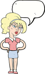 cartoon woman with hands on hips with speech bubble