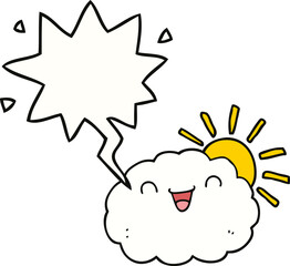 happy cartoon cloud and speech bubble