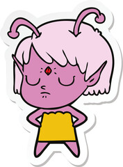 sticker of a cartoon alien girl