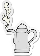 sticker of a cartoon steaming coffee kettle