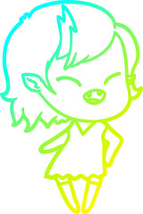 cold gradient line drawing cartoon laughing vampire girl