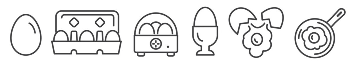 Eggs and cooking methods - thin line icon collection on white background - vector illustration