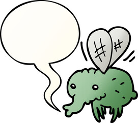 cartoon fly and speech bubble in smooth gradient style