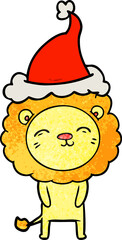 textured cartoon of a lion wearing santa hat