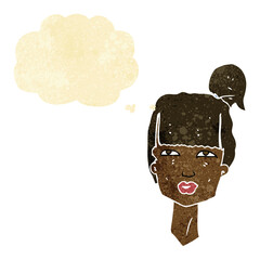 cartoon female head with thought bubble