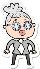 sticker of a cartoon office woman wearing spectacles