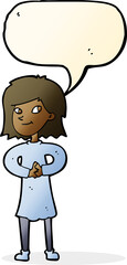 cartoon happy woman with speech bubble