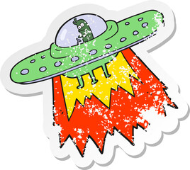 retro distressed sticker of a cartoon ufo
