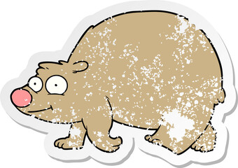 distressed sticker of a cartoon walking bear